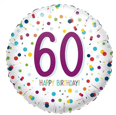 Folienballons * KONFETTI DESIGN * als Deko für Geburtstag und Party | Zahlen von 18-60 | für Luft + Helium | Happy Birthday Luftballons Ballons, Edition: 60. Geburtstag, Bunt