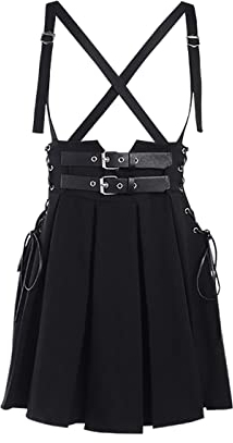 DINGJIUYAN Punk Black Pleated Mini Skirt Goth Streetwear High Waist Buckle Lace Up Casual Short Skirts Large