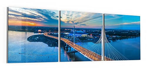 DEQORI Glasbilder Echtglas | Motiv Luftbild Sankt Petersburg | horizontal 3-teilig 150x50 cm | große XXL Deko | Wandbilder für Wohnzimmer, Schlafzimmer, Flur & Küche | moderne Wanddeko