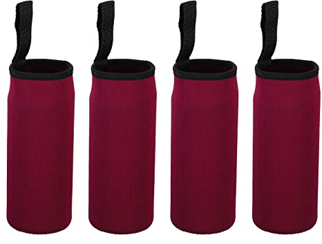 PATIKIL 65mmx180mm Water Bottle Sleeve, 4 Pack Neoprene Insulated Bottle Bag Holder Carrier Pouch with Finger Strap, Wine Red