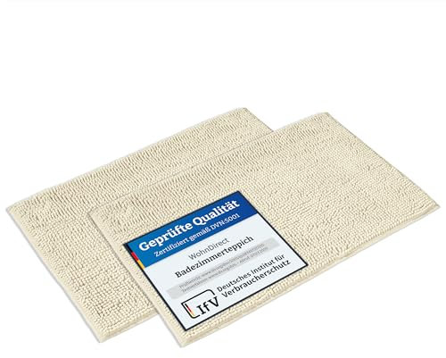 WohnDirect Badematten Set 2 teilig - Creme 50 x 80 cm - rutschfest & Waschbar - Badvorleger, Badezimmerteppich, WC Vorleger