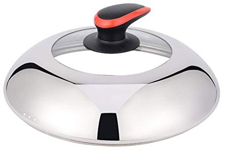 Tapa de Cacerola Tapa de Olla Acero Inoxidable Vidrio Templado Uso General Cubierta de Wok doméstico (28 cm)