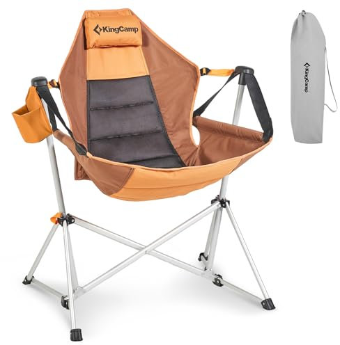 KingCamp Hammock Camping Chair, Swinging Portable Folding Camp Chairs for Adults 400lbs Heavy Duty Foldable Oversized Rocker with Aluminum Alloy Frame Cup Holder Pillow for Outdoor Beach Patio Sport