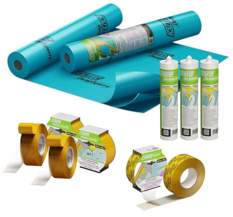 siwitec Dampfsperre Set mit Folie | 50 m² | Dampfbremsfolie mit Klebeband und Kleber | Dampfbremse Set mit Folienkleber und Klebeband Dampfsperre