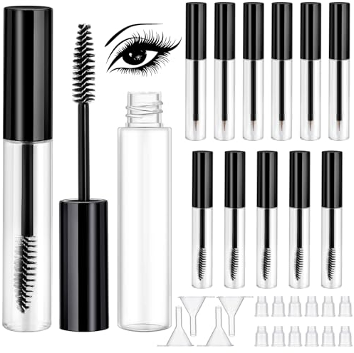SDwfxd 6 Stk Empty Mascara Tube, 6 Stk Eyeliner Flasche Set, Transparent Leere Mascara Flasche mit 4 Trichtern, für DIY Leere Wimperntusche Behälter Schminken