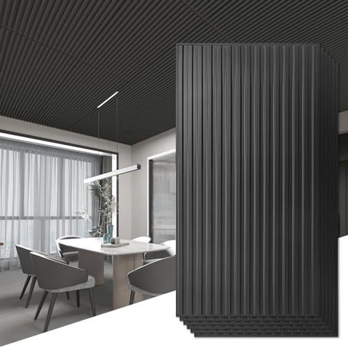 Art3d Lot de 12 panneaux muraux 3D à lattes pour décoration murale intérieure, carreaux de plafond décoratifs en PVC, 61 x 122 cm, Noir