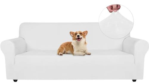 Ystyle Copridivano Velluto, Copripoltrona 3 Posti Con Braccioli, Sofa Cover Antigraffio Gatto, Copri Divano Elasticizzato, Universale Sofa Cover Antimacchia Lavabile Antiscivolo, Bianco