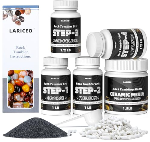 4.5LB Rock Tumbler Grit and Polish Refill Set, 4-Step Professional Polish Rock Tumbler Grit to Unlock Stunning Polished Stones. Ideal for National Geographic, KomeStone, and Other Polishers & Tumblers