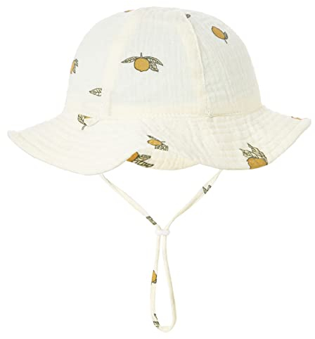 WERNZATT-Baby Sommer Eimer Hut Sonnenschutz Kleinkind breite Krempe Fischerhut mit Kinnband Kleinkind breite Krempe Sonnenhut (Gelbe Zitrone, 0-12 Months)