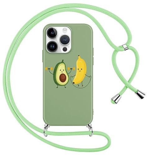 Foonary Cover con Cordino per Apple iPhone 13 Pro 6,1, Custodia con Laccio Collana Tracolla Aesthetic Disegni Morbido Antiurto TPU Necklace Regolabile Protettiva Corda Case per iPhone 13 Pro, Avocado