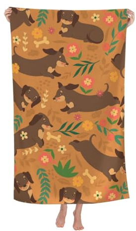 cromcu Hunde-Strandtuch, Welpen-Dackel-Strandtuch für Mädchen, Hunde-Badetuch, bedruckt, 81,3 x 132,1 cm, Pool-Handtuch, superweiches Plüsch, Baumwolle, Hundehandtuch, Mikrofaser