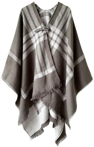 BISONBLUE Schal Schals Damen Herren Halstuch Mütze Schal Herbst Und Winter Kaschmir Schwarz Und Weiß Kariertes Leder Knopf Split Schal Damen Cape