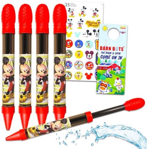 Mickey and the Roadster Racers - Juego de juguetes de piscina – Paquete con 4 pistolas de agua de Mickey Mouse, calcomanías de Mickey y más | Paquete de 4 juguetes de agua Disney para niños y niñas