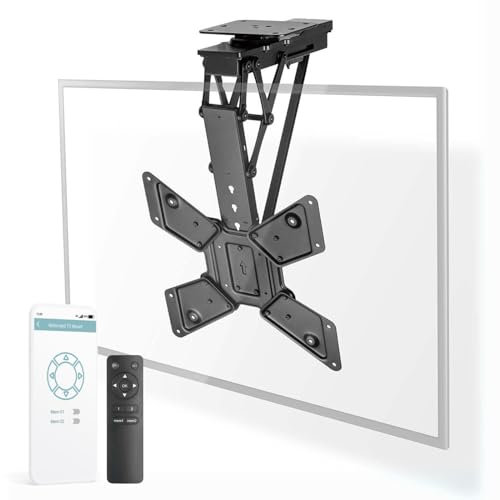 Ex-Pro Smart Motorised Folding TV Ceiling Mount Bracket for 23-65 Screen Max 30kg Adjustable Tilt and Swivel with Remote Control