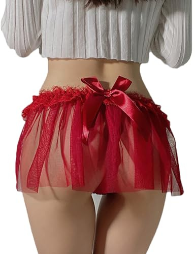 NewBull Women's Lace Thongs Sexy Knickers with Transparent Mesh Low Rise Crotchless Underwear Babydoll Bow Briefs Sloggi Hipster Bikini Strings Breathable for Ladies Thongs Panties