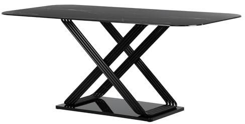 Adda Home Mesa de Comedor, Metal/Cristal, Negro, 180X90X75 CM