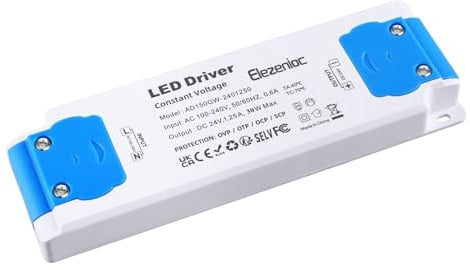 Elezenioc Led Trafo 24v 30w, Led Netzteil Trafo 230v Auf 24v 1.25A, Transformator Ac Zu Dc Niedervolttrafo, G4, Mr16, Gu5 FüR Led Beleuchtungen, Nicht Dimmbar, Kompakter Extrem DüNner