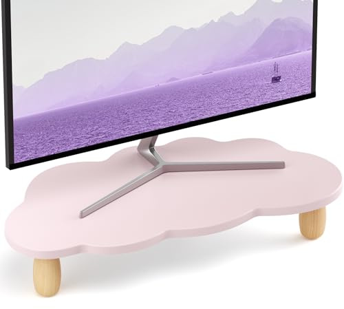 AFOOYO Soporte elevador para monitor, soporte de madera en forma de nube, elevador de soporte para monitor, organizador de escritorio multiusos para computadora, laptop, impresora, TV, morado, negro