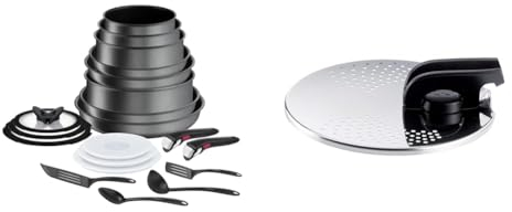 Tefal Ingenio Batterie de cuisine 20 p, Poêles, Casseroles, Induction, Revêtement antiadhésif & Ingenio Couvercle égouttoir acier inoxydable, Rangement facile, Multidiamètre
