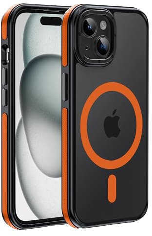 Yzoiko Starke magnetische Schutzhülle für iPhone 15 Plus und iPhone 14 Plus, 3 m Schutz in Militärqualität, kompatibel mit MagSafe, stoßfest, dünn, 17 cm, Stoßschutz, Orange