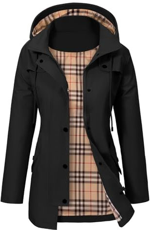 PASUDA Veste Imperméable Femme Longue Manteau de Pluie à Capuche Doublure Coupe-Vent Longue Vêtements Imperméables Léger Poncho Trench Coat Parka pour Camping Extérieur (Noir, L)