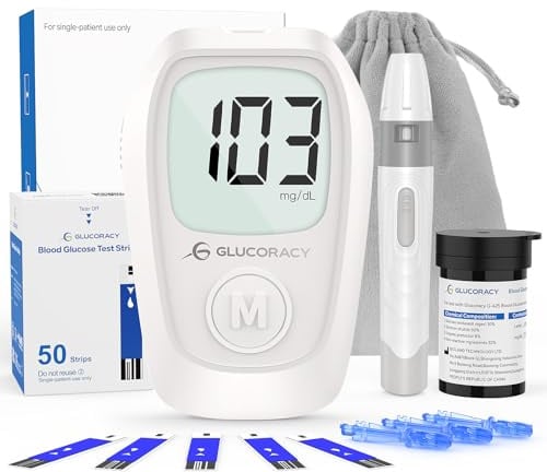 Glucoracy G-425 Blutzuckermessgerät Set, Blutzuckertest-Set mit Stechhilfe, 50 Teststreifen und 50 Lanzetten, Glukosemessgerät für zu Hause, Diabetes-Selbsttest-Set für den Heimgebrauch