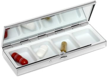 Brillibrum Design Pillen Etui rechteckig aufbewahrung mit Spiegel Pille Pillendose unterwegs Pillenbox 4 Fächer personalisiert (Pillendose rechteckig, bis 15 Zeichen)