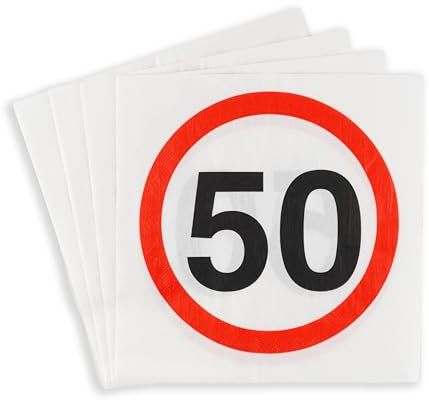 50 Geburtstag Deko Servietten Verkehrszeichen rot/weiß - Originelle Geburtstagsdeko 50 für einen gelungenen 50 Geburtstag Frau oder Mann - Tiwoca