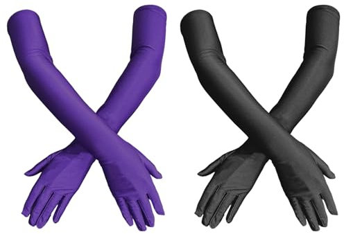 UILYNIU 2 Paar Lange Handschuhe Damen Elegant, Satin Abendhandschuhe Ellenbogen Oper Handschuhe, Erwachsene 1920er Kostüm Party Handschuhe für Frauen Mädchen Halloween Karneval Fasching Fest (55CM)