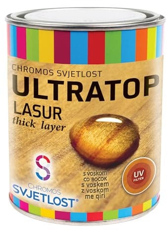Chromos Svjetlost - Ultratop Lazur Wood Varnish Stain for Indoor & Outdoor use - Thick Layer, UV Proection, Weather Resistant, Easy to Apply - Transparent - 0.75L
