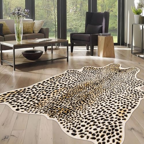 WARM HAVEN Cheetah Print Rug, Leopard Rug 5.2x7 Faux Animal Print Skin Cheetah Area Rug for Bedroom Living Room Animal Fur Hide Rustic Antelope Multicolor