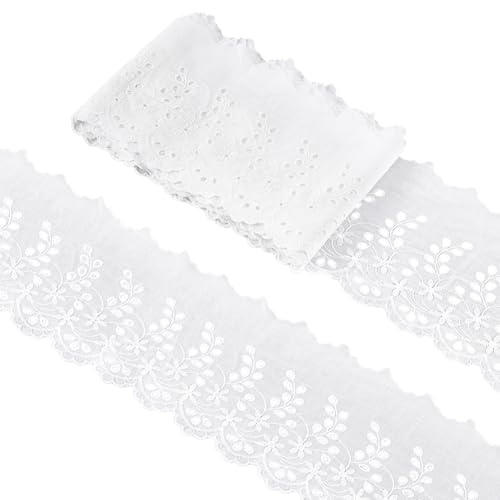 UNICRAFTALE 5 Yard Weißes Spitzenband Baumwolle Mit Ösen Vintage Blumenstickerei Rüschen Spitzenbesatz Gewellter Rand Florales Spitzenband Aus Baumwolle Zum Nähen Basteln Kleidern Kleidung Taschen