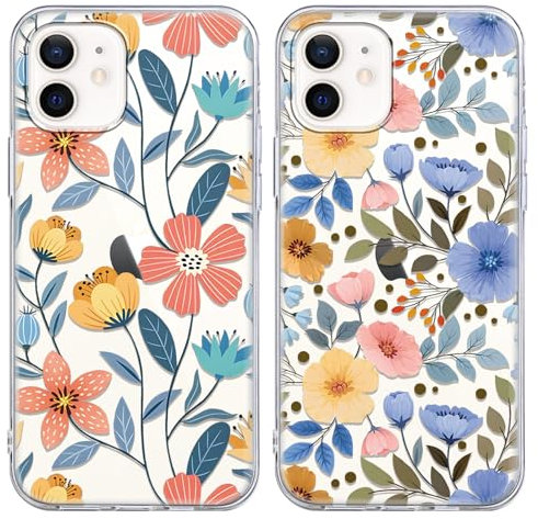 Coiwxmoi 2 Pièces Transparente Coque pour iPhone 12/iPhone 12 Pro 6,1, Souple Silicone avec Aesthetic Fleur Motif Dessin, Antichoc Protection Housse pour Homme Femme Fille pour iPhone 12/12 Pro,9