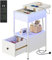 Dripex Slim 30cm Wide Side Table, Narrow Bedside Table With Charging Station, Flip-Up Tabletop, Wooden Drawer, LED Compact WhiteCabinet Nightstand, Perfect for Small Bedrooms/Flats
