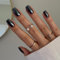 Chrome False Nails Medium, SXVME Metallic Black Press On Nails Short Medium Square, Glitter Shine Fake Nails Glue on Nails Cute, Mirror Acrylic Stick on Nails for Women Daily & Party Wear