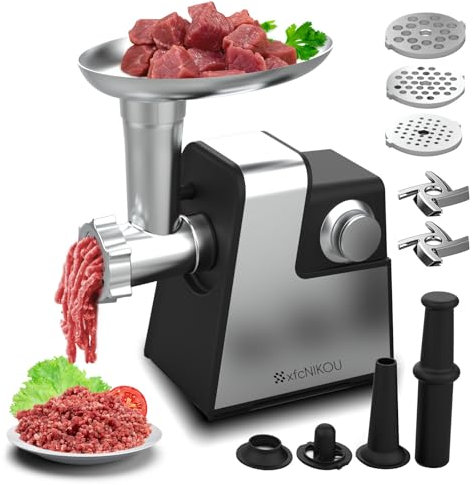 Electric Meat Grinder, 2800W Max Stuffer, Stainless Steel Meat Grinder with 2 Blades, 3 Plates, Sausage Tube and Kubbe Kit for Home Kitchen Use