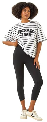 Roman Cropped Legging for Women UK Ladies Capri Pants Stretch Crop Trouser Yoga Gym Shorts Cotton Elasticated High Waist 3/4 Length Sports Workout Regular Plus Size - Noir - Size 22
