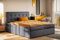 Kaiser Möbel - Boxspringbett 200x200 cm - Bett mit Bettkasten, Matratze H2 Mittelweich - Hohe Kopfstütze, 2 Matratzen und 2 Bettkästen - Polsterbett LUDANO, Stoff Noel Dunkelgrau