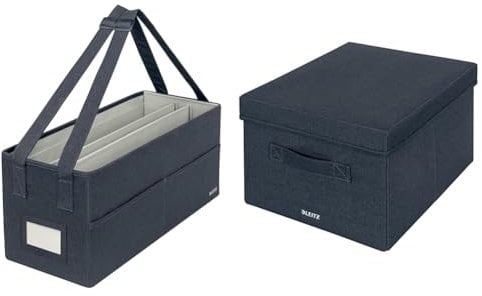 Leitz Set Aufbewahrungsbox mit Deckel aus Stoff + Desk Sharing Arbeitstasche, 2er-Set Organisationsboxen, Für Büro, Haushalt, Schule oder als Sofa Organiser, Grau, Mittel, 61440089 + 64440089
