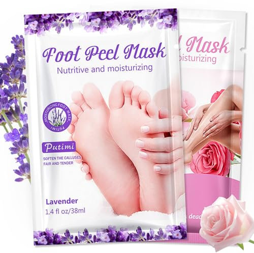 2 Paar Fußmaske, Hornhaut Socken, Abgestorbene und Entfernt Effektiv, Feuchtigkeitsspendende Fussmaske, Fußpflege für Zarte Füße, Exfoliating Fussmaske für Männer und Frauen (Lavendelrose)