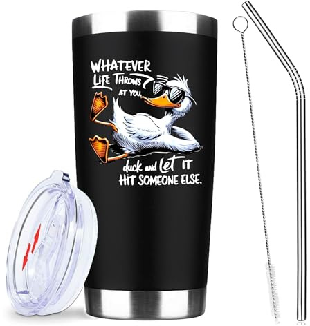 ATHAND Funny Duck Cup,Whatever Life Throws At You,20 Oz Stainless Steel Vacuum Tumbler,Travel Coffee Mugs,Birthday Gifts (Black)
