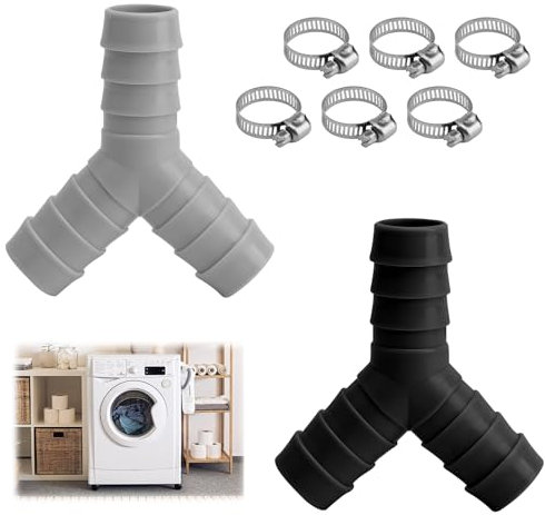 ZMDMAH CONJURAIDE 2-Wege Y-Verteilerstück, Y Verteiler Zulaufschlauch Wasseranschluss Verteiler Abfluss Waschmaschine Doppelanschluss Schlauchverteiler mit 6 Schlauchschellen