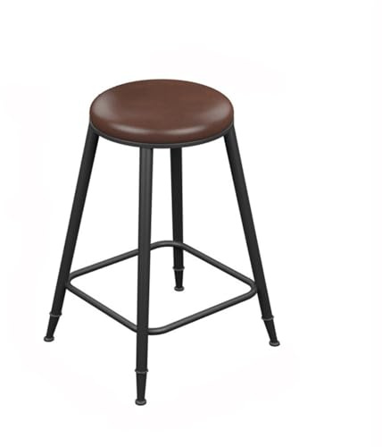 GLigeT Barhocker, brauner Ledersitz, Barhocker, Eisenbeine, Vintage-Hochstuhl ohne Rückenlehne, Thekenhocker (XS)