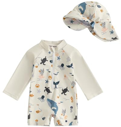 JiAmy Maillot de bain à manches longues UV pour bébé garçon avec chapeau Maillot de bain pour bébé enfant 6 mois à 6 ans