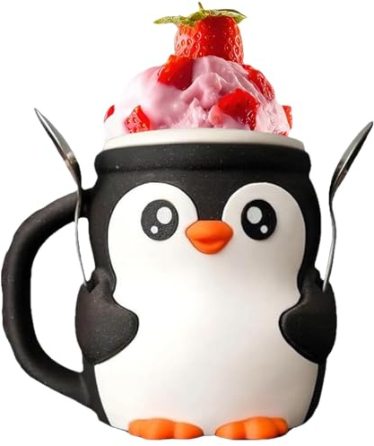 Ice Cream Pint Holder, 3D Printed Penguin Ice Cream Tubs, Penguin ICES Creams Holder with Spoon Holders, 16 Oz Penguins ICES Creams Pint Holders with 2 Spoons Hidden Drawer for Yogurt Beer Can Sleeve