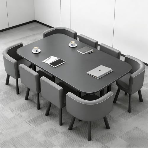 VTELGT Großer Konferenztisch Inklusive 8 Stühle Moderner Besprechungstisch Metallrahmen für 8–12 Personen, industrieller Seminartisch für Büro, Esszimmer, 180x90cm (L x B),Grau
