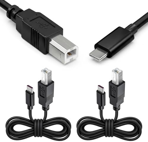 Thhiit 2 PCS USB B to USB C Printer Cable 1.5M - High Speed USB-C to USB-B 2.0 Data Transfer Lead Compatible with HP Canon Epson Brother Printers, Scanners & MIDI Keyboards