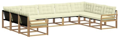 vidaXL Outdoor-Sofagarnitur mit Kissen 9 pcs Weiß und Creme, Garten Lounge, Moderne Outdoor-Couch, witterungsbeständiger Sitzbereich, bequem für die Terrasse