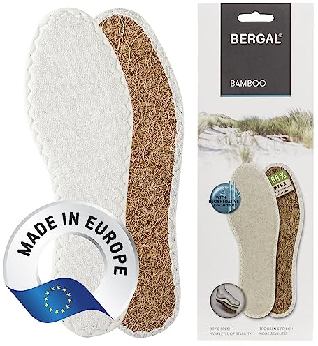 BERGAL BAMBOO 1 Paar Barfußsohlen Frottee-Sohlen bei Schweißfüßen Gr. 36-48 | Natürliche, atmungsaktive Einlegesohlen Bambus-Frottee & Kokosfaser 60 % mehr Feuchtigkeitsaufnahme als Baumwoll‑Frottee