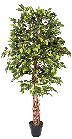 HOMESCAPES - 6 Feet Ficus Tree - Green - Real Wood Stems and Lifelike Leaves Replica Artificial Plant